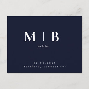 Navy Eenvoudig Hedendaags Monogram Save the Date Briefkaart