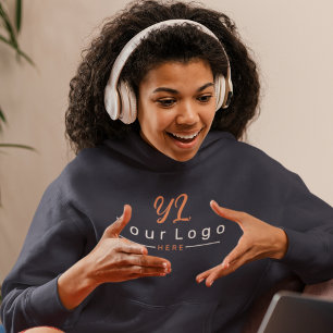 Navy Eenvoudige Voor + Achterdruk Zakelijke logo V Hoodie