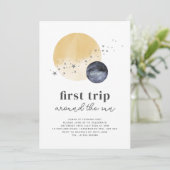 Navy eerste reis rond de zon verjaardag uitnodigin kaart (Staand voorkant)