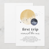 Navy eerste reis rond de zon verjaardag uitnodigin kaart (Voorkant / Achterkant)
