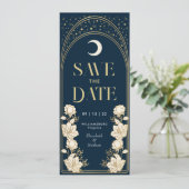 Navy Elegant Arch Art Nouveau Save the Date Kaart (Staand voorkant)