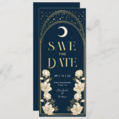 Navy Elegant Arch Art Nouveau Save the Date Kaart (Voorkant / Achterkant)