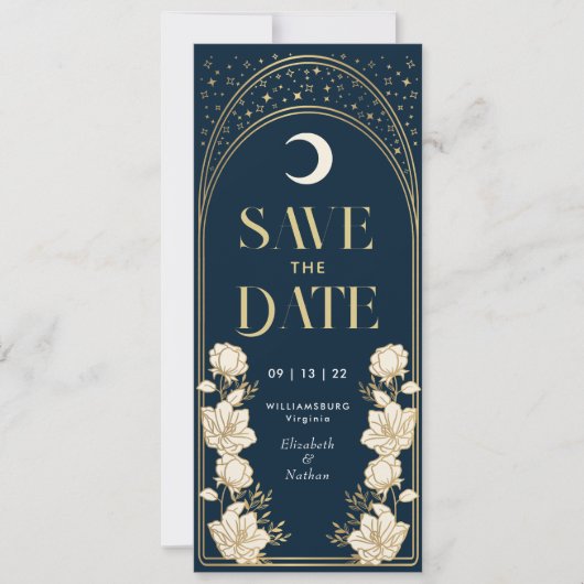 Navy Elegant Arch Art Nouveau Save the Date Kaart (Voorkant)
