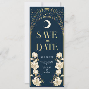 Navy Elegant Arch Art Nouveau Save the Date Kaart