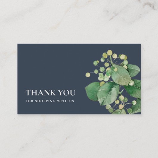 NAVY ELEGANT BERRY LEAF FOLIAGE GREENERY DANK U VISITEKAARTJE (Voorkant)