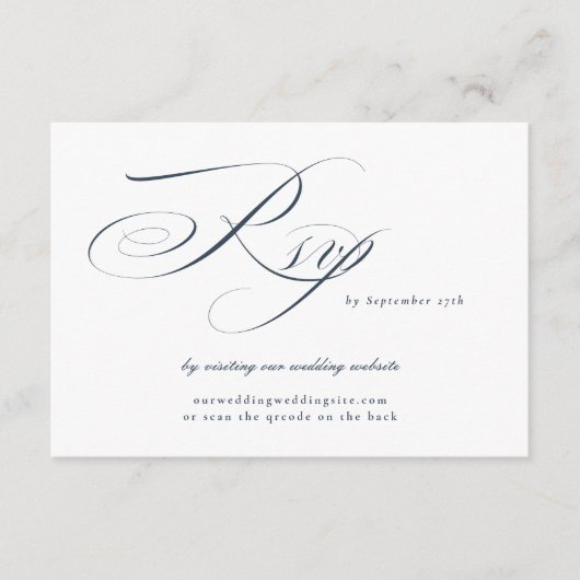 Navy Elegant Calligraphy Wedding Website QR CODE RSVP Kaartje (Voorkant)