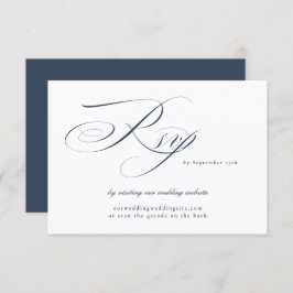 Navy Elegant Calligraphy Wedding Website QR CODE RSVP Kaartje