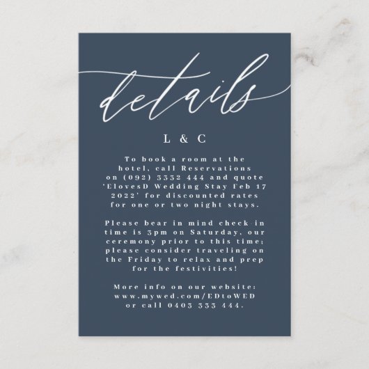 Navy Elegant Classic White Wedding RSVP Kaartje (Voorkant)