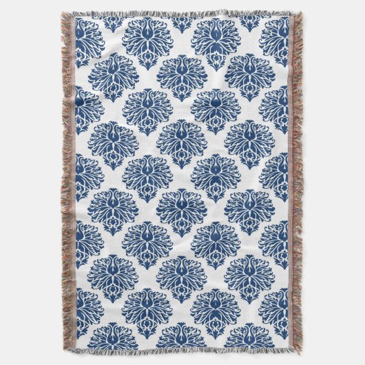 Navy Elegant Damask Deken (Voorkant Verticaal)