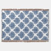 Navy Elegant Damask Deken (Voorkant)