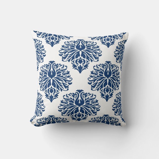 Navy Elegant Damask Kussen (Voorkant)