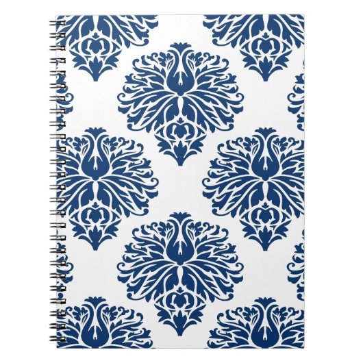 Navy Elegant Damask Notitieboek (Voorkant)
