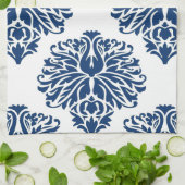 Navy Elegant Damask Theedoek (Gevouwen)