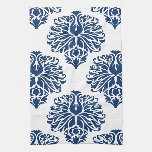 Navy Elegant Damask Theedoek (Verticaal)