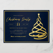 Navy Elegant Gold Tree Kerstfeest Folie Uitnodiging (Voorkant)