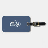 Navy Elegant Gothic Monogram Name Medieval Typo Bagagelabel (Voorkant horizontaal)