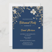 Navy Elegant Gouden Bloemen Lijst Pensioen 2025 Kaart (Voorkant)