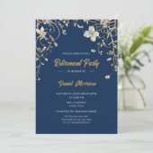 Navy Elegant Gouden Bloemen Lijst Pensioen 2025 Kaart (Staand voorkant)