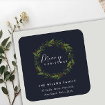 NAVY ELEGANT HOLLY BERRY WREATH CHRISTMAS ADRES VIERKANTE STICKER<br><div class="desc">Als u nog meer aanpassingen nodig hebt,  kunt u mij op yellowfebstudio@gmail.com vrij klikken.</div>