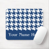 Navy Elegant Houndstooth met aangepaste naam Muismat (Met muis)