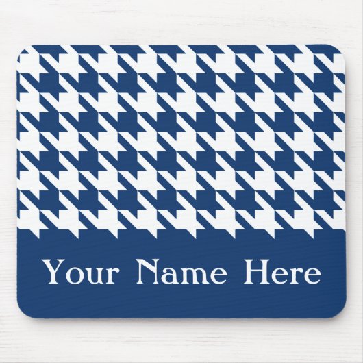 Navy Elegant Houndstooth met aangepaste naam Muismat (Voorkant)