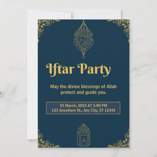 Navy Elegant Iftar Party Invitation Kaart (Voorkant)