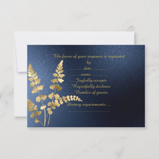 NAVY ELEGANT MODERN GOLD LEAF RSVP KAARTJE (Voorkant)