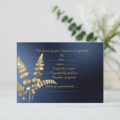 NAVY ELEGANT MODERN GOLD LEAF RSVP KAARTJE (Staand voorkant)