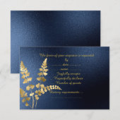 NAVY ELEGANT MODERN GOLD LEAF RSVP KAARTJE (Voorkant / Achterkant)
