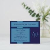 Navy Elegant Monogram Douche Uitnodiging Briefkaart (Staand voorkant)