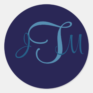 Navy Elegant Monogram Envelop Afdichtingen Ronde Sticker