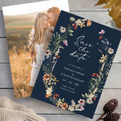 Navy Elegant Photo Boho Save the Date