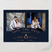 Navy Elegant Rose Gold 2 Photos Sophisticated  Folie Uitnodiging (Voorkant)