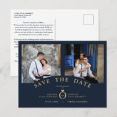 Navy Elegant Roze 2 Foto's Verfijnd huwelijk Briefkaart (Voorkant / Achterkant)