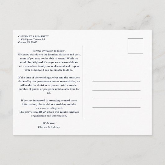 Navy Elegant Roze 2 Foto's Verfijnd huwelijk Briefkaart (Achterkant)