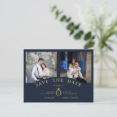 Navy Elegant Roze 2 Foto's Verfijnd huwelijk Briefkaart (Staand voorkant)