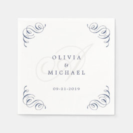 Navy elegant vintage bloeit kalligrafie bruiloft servet