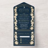 Navy Elegante Arch Art Nouveau Bruiloft All In One Uitnodiging (Binnen)