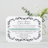 Navy Elegante Victoriaans bloei filigraan bruiloft Kaart (Staand voorkant)