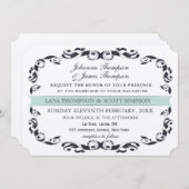 Navy Elegante Victoriaans bloei filigraan bruiloft Kaart (Voorkant / Achterkant)