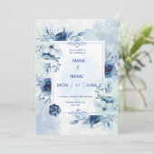 Navy elegante waterverf bloem bruiloft uitnodiging (Staand voorkant)
