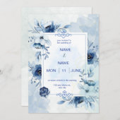 Navy elegante waterverf bloem bruiloft uitnodiging (Voorkant / Achterkant)