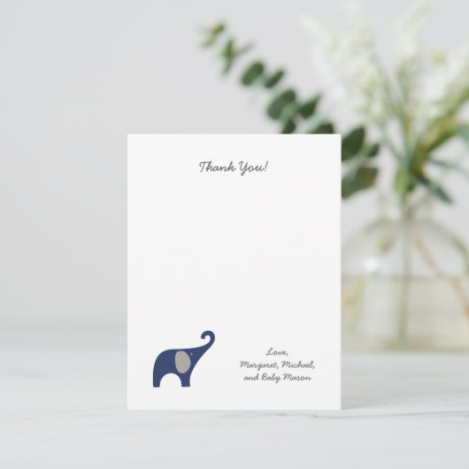 Navy Elephant Baby shower Dank u wel notities / jo (Staand voorkant)