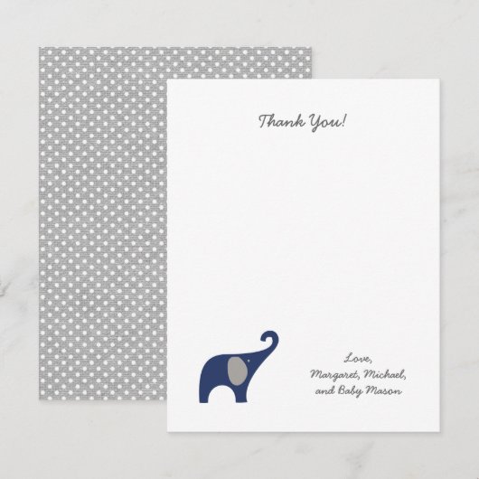 Navy Elephant Baby shower Dank u wel notities / jo (Voorkant / Achterkant)