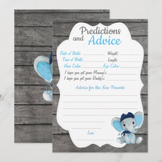 Navy Elephant Baby shower Predication Advice card Kaart (Voorkant / Achterkant)