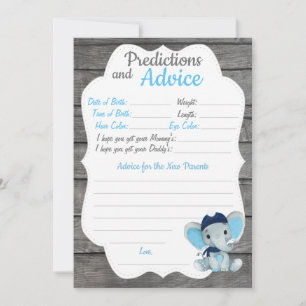 Navy Elephant Baby shower Predication Advice card Kaart