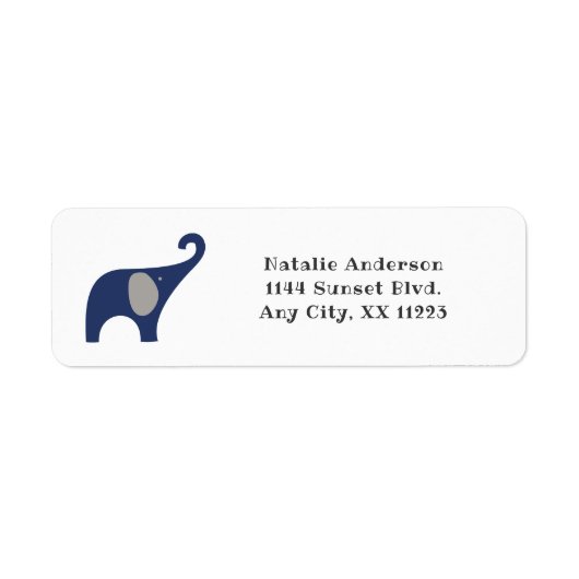 Navy Elephant Baby shower Retouradres label (Voorkant)