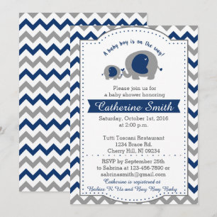 Navy Elephant Baby Shower Uitnodigingen