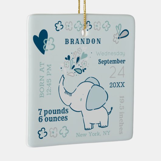 Navy Elephant Birth Stats Baby's Eerste Kerstmis Keramisch Ornament (Rechts)