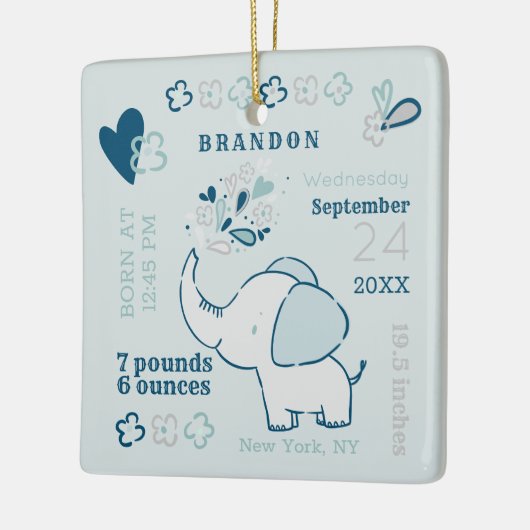 Navy Elephant Birth Stats Baby's Eerste Kerstmis Keramisch Ornament (Links)